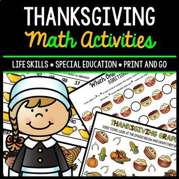 Thanksgiving Math - Special Education - Life Skills - Print and Go Worksheets