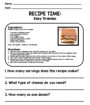 Life Skills - Recipe Comprehension - Cooking - Special Education - Unit Four