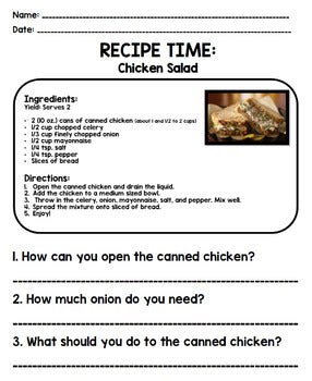 Life Skills - Recipe Comprehension - Cooking - Special Education - Unit Four