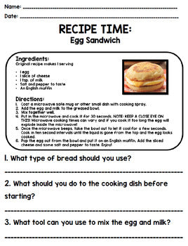 Life Skills - Recipe Comprehension - Cooking - Special Education - Unit Four