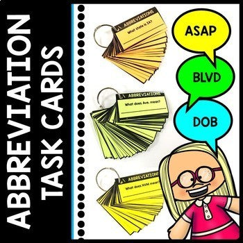 Abbreviation Task Cards - Special Education - Writing - Reading - Centers