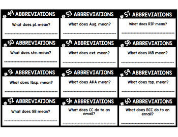 Abbreviation Task Cards - Special Education - Writing - Reading - Centers