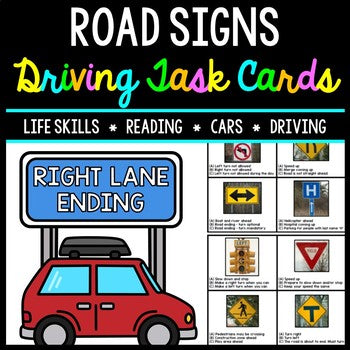 Life Skills - Road Signs - Driving - Permit Practice - Reading - Task Cards