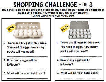 Grocery Shopping - Life Skills - Budget - Shopping Challenge - Money - Math