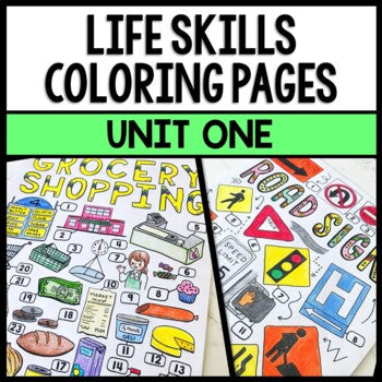 Life Skills - Special Education - Grocery Shopping - Road Sign - Coloring Pages