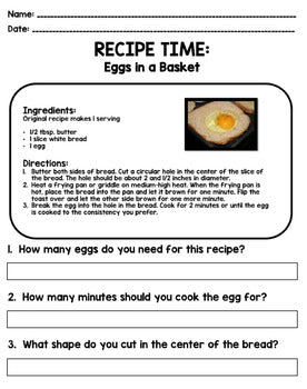 Life Skills - Recipe Comprehension - Cooking - Special Education - GOOGLE Unit 2