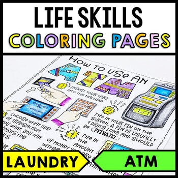 Life Skills - Special Education - How to Use an ATM - Laundry - Coloring Pages