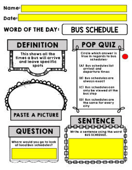 Life Skills - Bus Transportation - GOOGLE - Vocabulary - Word of the Day