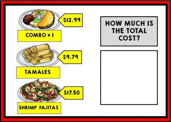 Life Skills - Calculate the Total Cost - GOOGLE - Math - Money - Menu - Unit One