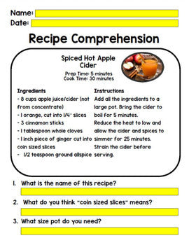 Life Skills - Fall Recipes - Special Education - Reading - GOOGLE - Cooking