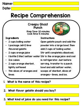 Halloween - Recipes - Special Education - Life Skills- GOOGLE - Cooking