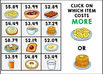 Life Skills - Menu Math - Money - Budget - Dollar Up - BOOM CARDS - Unit 3