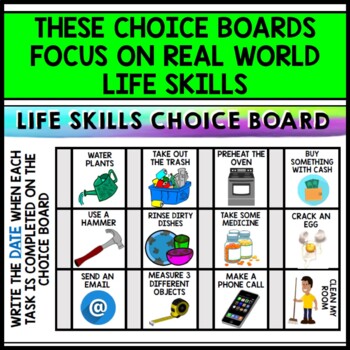 Life Skills - Choice Boards - Homework - Special Education - Independent Living