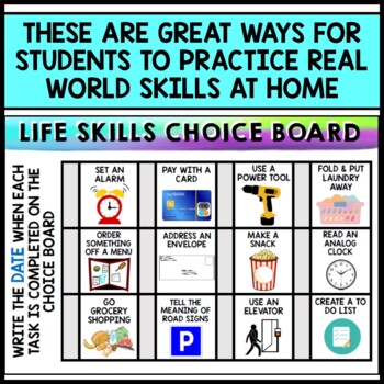 Life Skills - Choice Boards - Homework - Special Education - Independent Living