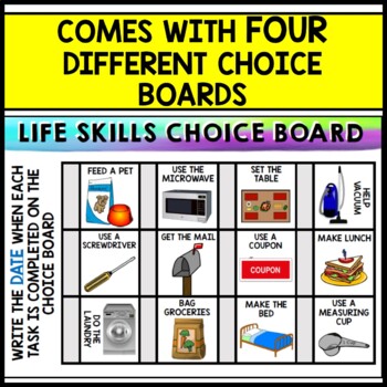 Life Skills - Choice Boards - Homework - Special Education - Independent Living