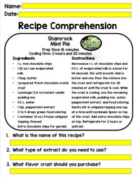 Life Skills - St. Patrick's Day - Recipes - GOOGLE - Cooking - Reading