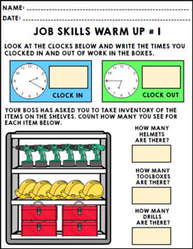 Life Skills - Job Skills - Warm Ups - Vocational Skills - Hardware Store - CBI