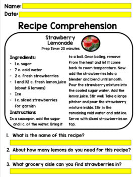 Life Skills - Recipes - Cooking - GOOGLE - Summer - Special Education - Reading