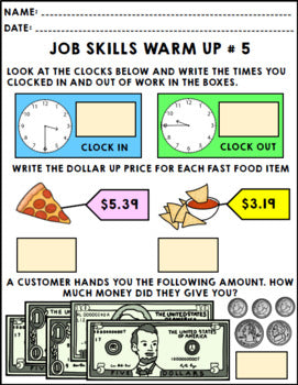 Life Skills - Job Skills - Warm Ups - Vocational Skills - Fast Food Jobs - CBI