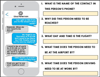 Text Messages - Reading Comprehension - Life Skills - GOOGLE - Functional Skills