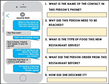 Text Messages - Reading Comprehension - Life Skills - GOOGLE - Functional Skills