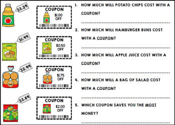 Life Skills - Shopping - Coupons - Money - Math - Grocery Store - Unit Five