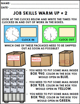 Job Skills - Life Skills Warm Ups - Vocational Skills - Post Office