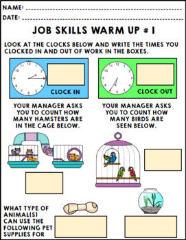 Job Skills - Life Skills Warm Ups - Vocational Skills - Pet Store - Animals