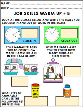 Job Skills - Life Skills Warm Ups - Vocational Skills - Pet Store - Animals