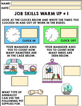 Job Skills - Life Skills Warm Ups - Vocational Skills - Pet Store - GOOGLE