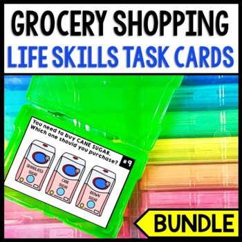 Life Skills - Grocery Store Shopping - Task Cards - Special Education BUNDLE