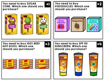 Life Skills - Shopping - Summer - Task Cards - Special Education