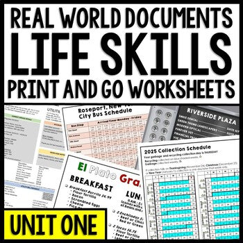 Life Skills - Real World Documents - Reading Comprehension Worksheets