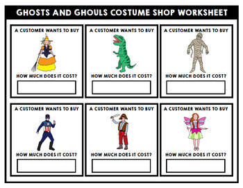 Life Skills - Halloween - Task Cards - Reading - Math - Costume Shopping BUNDLE